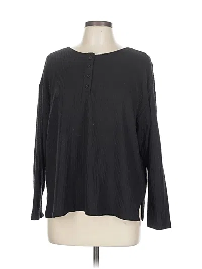 Pre-owned Joyspun Long Sleeve Henley Shirt In Black
