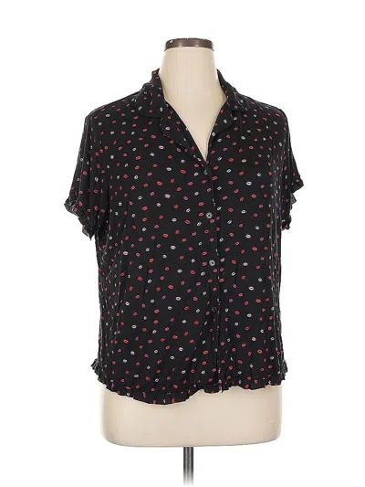 Pre-owned Joyspun Short Sleeve Blouse In Black
