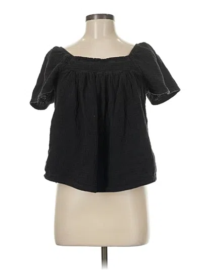 Pre-owned Joyspun Short Sleeve Blouse In Black