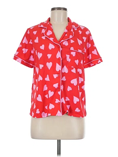 Pre-owned Joyspun Short Sleeve Blouse In Red
