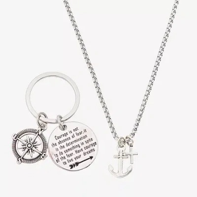 J.p. Army Anchor Pendant Necklace & Compass Keychain Mens Stainless Steel Anchor 2-pc. Jewelry Set In Silver