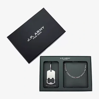 J.p. Army Chain Necklace & Bottle Opener Keychain Mens Stainless Steel 2-pc. Jewelry Set In Silver