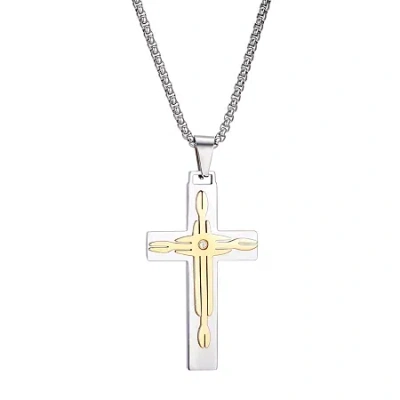 J.p. Army Men's Jewelry Stainless Steel 24 Inch Link Cross Pendant Necklace In Transparent