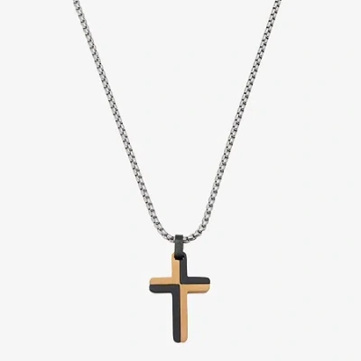 J.p. Army Mens Stainless Steel Cross 24 Inch Pendant Necklace In Yellow