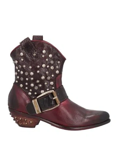 Jp/david Woman Ankle Boots Burgundy Size 8 Leather In Red