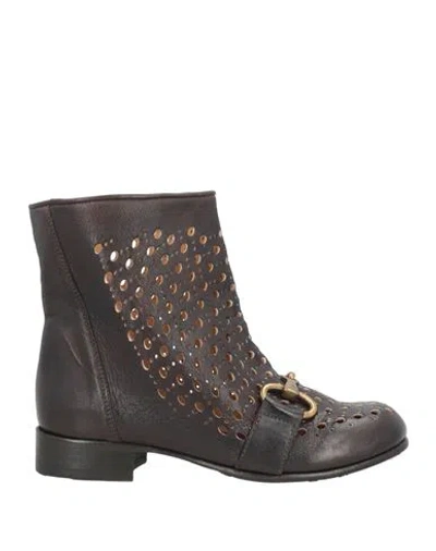 Jp/david Woman Ankle Boots Dark Brown Size 6 Leather In Marrone Marroni