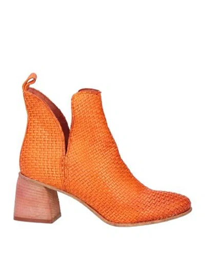 Jp/david Woman Ankle Boots Orange Size 8 Leather