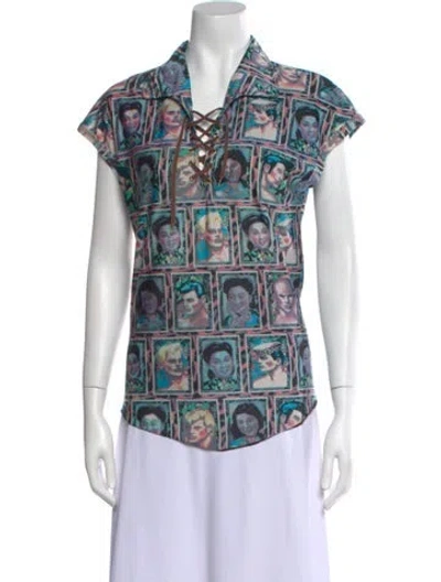 Pre-owned Jpg Jeans Vintage Printed Blouse In Blue