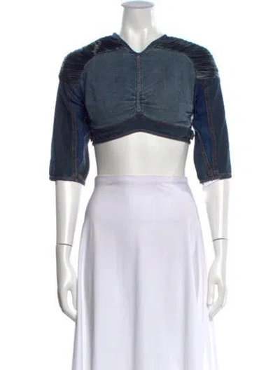 Pre-owned Jpg Jeans Vintage V-neck Crop Top In Blue