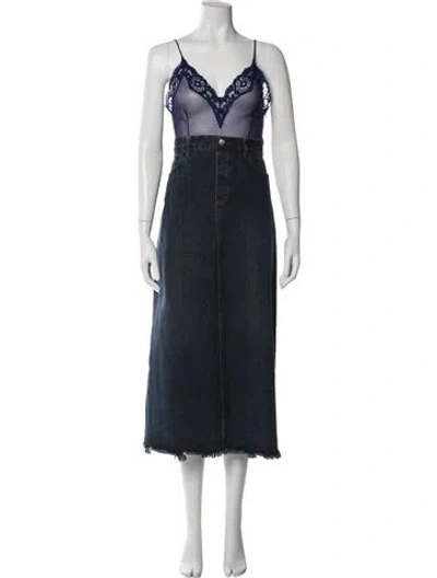 Pre-owned Jpg Jeans V-neck Midi Length Dress In Blue