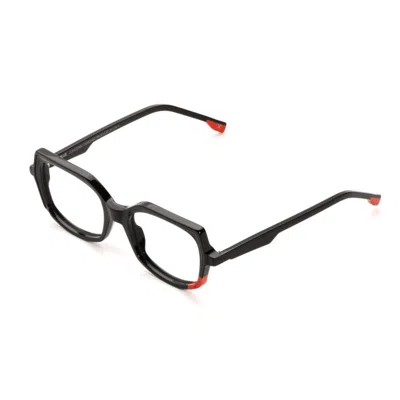 Jplus Aira Bold Geometric Black Acetate Eyeglasses With Red Accents