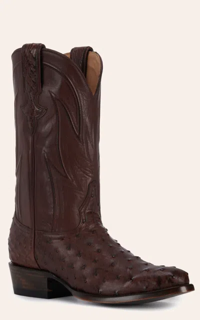 Jrc & Sons Men's Jose Full Quill Ostrich Round Toe Exotic Cowboy Boot In Tobacco In Burgundy