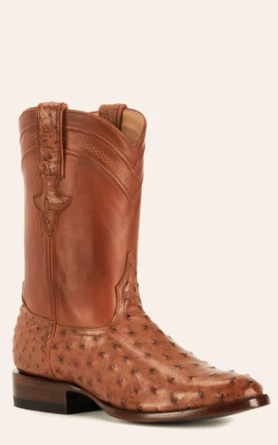 Jrc & Sons Men's Miguel Full Quill Ostrich Round Toe Exotic Roper Boot In Peanut Brittle In Brown