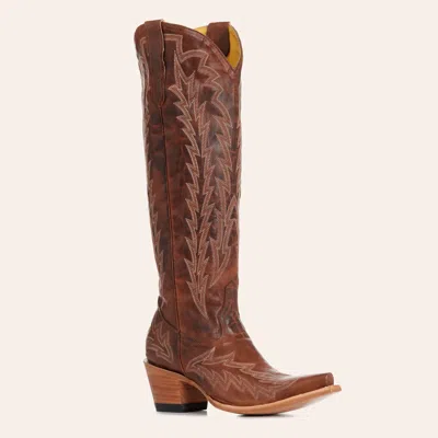 Jrc & Sons Women's Mcclain Zipper Cognac Snip Toe Tall Cowboy Boots In Brown
