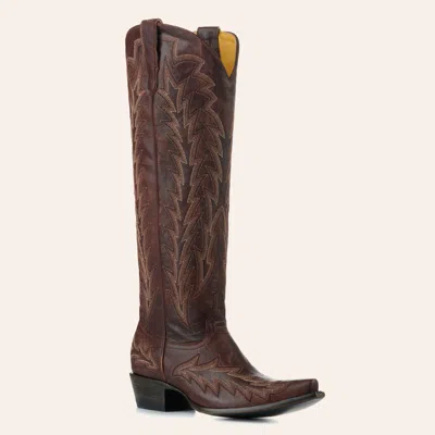 Jrc & Sons Women's Nancy Dark Brass Snip Toe Tall Cowboy Boots In Brown