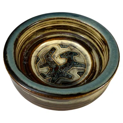 Pre-owned Jørgen Mogensen Jorgen Mogensen For Royal Copenhagen Glazed Abstract Teal Stoneware Dish #21942 In Green