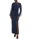 Js Collections Abigail Waist Bow Gown In Blue