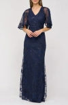 Js Collections Alex Embellished Flutter Sleeve Gown