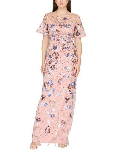 Js Collections Alisa Sequin Embellished Short Sleeve Column Gown In Pink