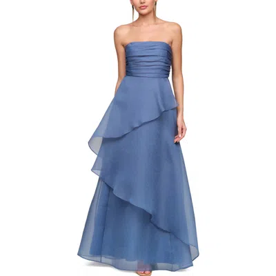 Js Collections Amica Strapless Organza Gown In Blue