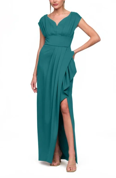 Js Collections Anissa Pleated Column Gown In Green
