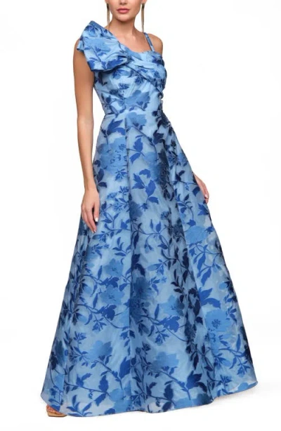 Js Collections Anya Floral A-line Gown In Blue