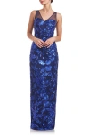 JS COLLECTIONS BAYLOR EMBROIDERED SEQUIN SLEEVELESS GOWN