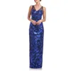 Js Collections Baylor Embroidered Sequin Sleeveless Gown In Navy/royal Blue