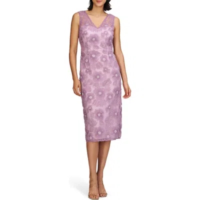 Js Collections Beaded Floral Appliqué Cocktail Sheath Dress In Pale Lilac