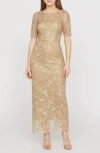 Js Collections Berlin Embroidered Cocktail Dress In Gold