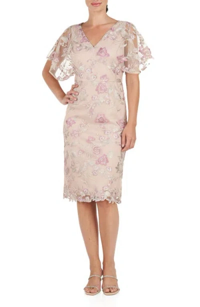 Js Collections Blake Floral Cocktail Sheath Dress In Beige/mauve