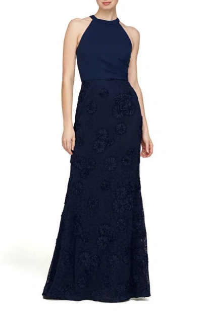 Js Collections Britney Sleeveless Halter Evening Gown In Deep Navy