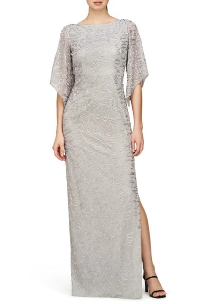 Js Collections Camile Flutter Sleeve Column Gown In Gray