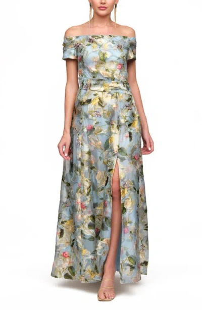 Js Collections Carissa Metallic Embroidered Off The Shoulder A-line Gown In Multi