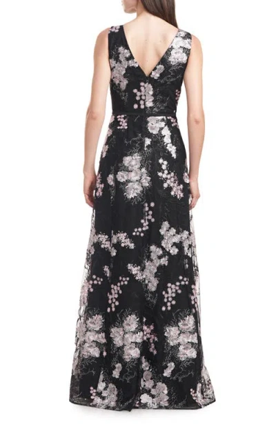 Js Collections Catalina Floral Embroidered A-line Ballgown In Black/blush