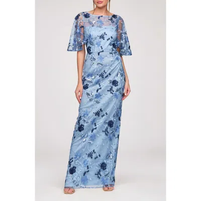 Js Collections Daphne Embroidered Sequin Column Gown In Blue