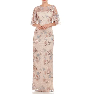 Js Collections Daphne Embroidered Sequin Column Gown In Mauve/silver