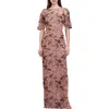 Js Collections Daphne Embroidered Sequin Column Gown In Mocha