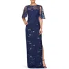 Js Collections Daphne Embroidered Sequin Column Gown In Sapphire Navy