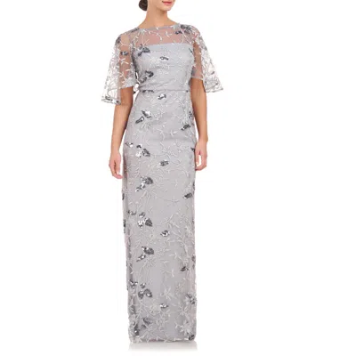 Js Collections Daphne Embroidered Sequin Column Gown In Silver