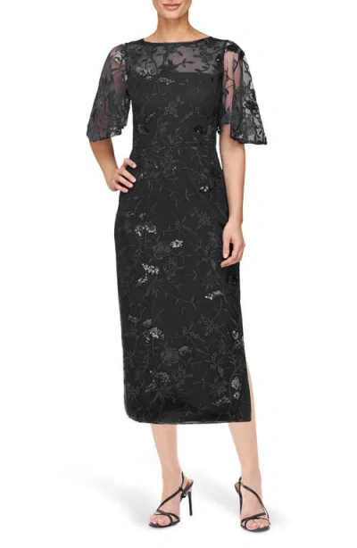 Js Collections Darla Sequin Floral Embroidery Cocktail Dress In Black