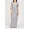 Js Collections Elena Floral Embroidered Column Gown In Silver
