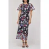 Js Collections Embroidered Floral Mesh Cocktail Dress In Multi