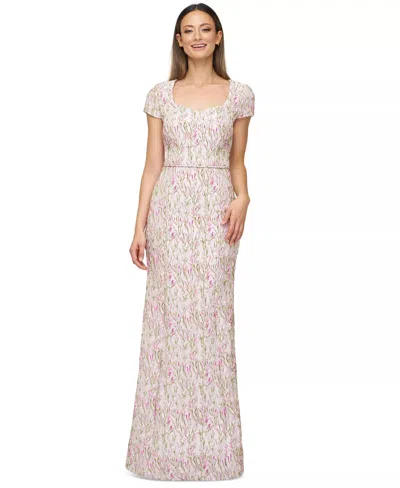 Js Collections Embroidered Sweetheart Mermaid Gown In White Floral In Multi