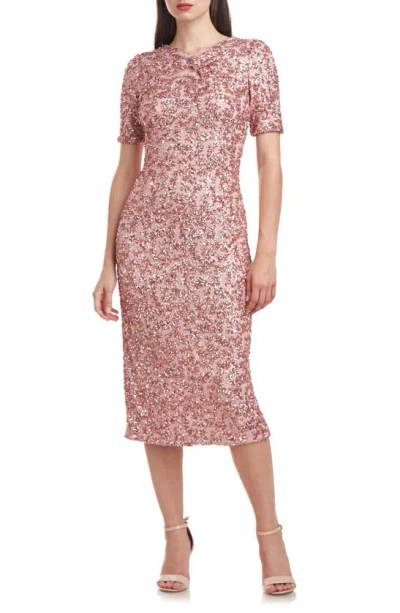 Js Collections Farrah Sequin Short Sleeve Cocktail Dress In Blush