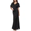 Js Collections Faux Wrap Bonded Satin Gown Dress In Black In Black