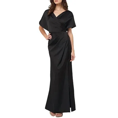 Js Collections Faux Wrap Bonded Satin Gown Dress In Black
