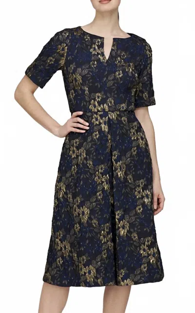 Js Collections Florence Cocktail Dress In Navy/gold In Blue