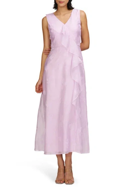 Js Collections Geneva Floral Jacquard Ruffle Detail Cocktail Dress In Pale Lilac