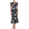 Js Collections Hope Floral Embroidered Cocktail Dress In Navy/jade
